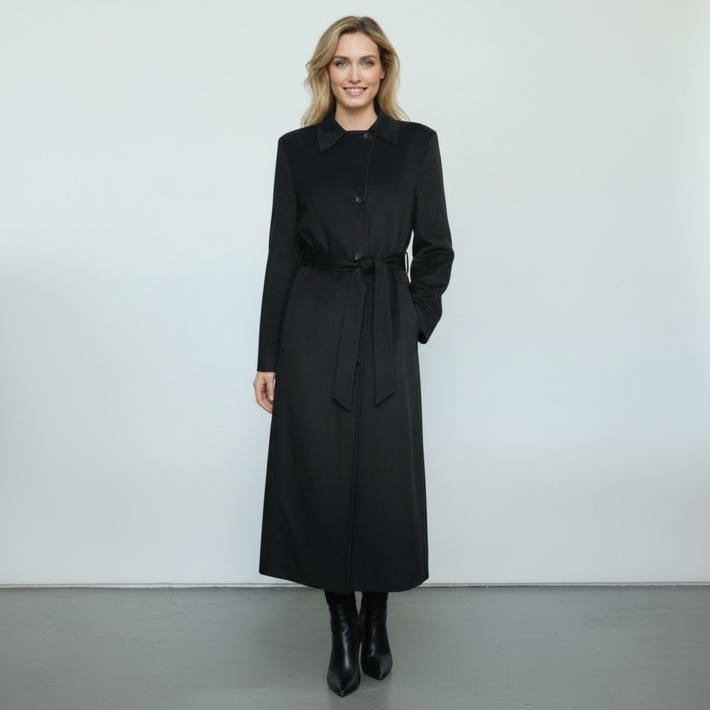 United Colors of Benetton Vintage Black Maxi Trench Coat Made in Italy Size 44